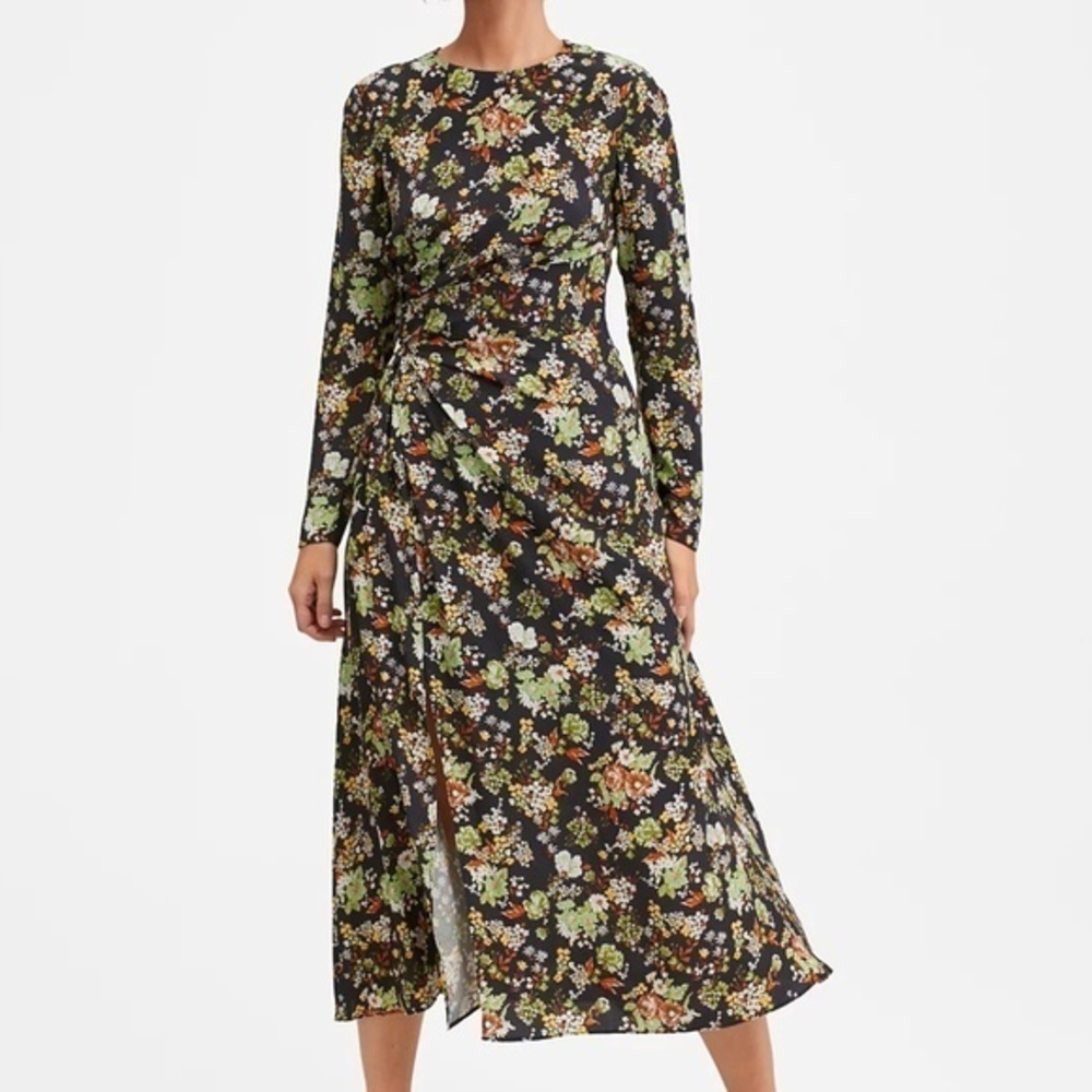 Mango. Cut Out Midi Rushed Floral Dress.‎